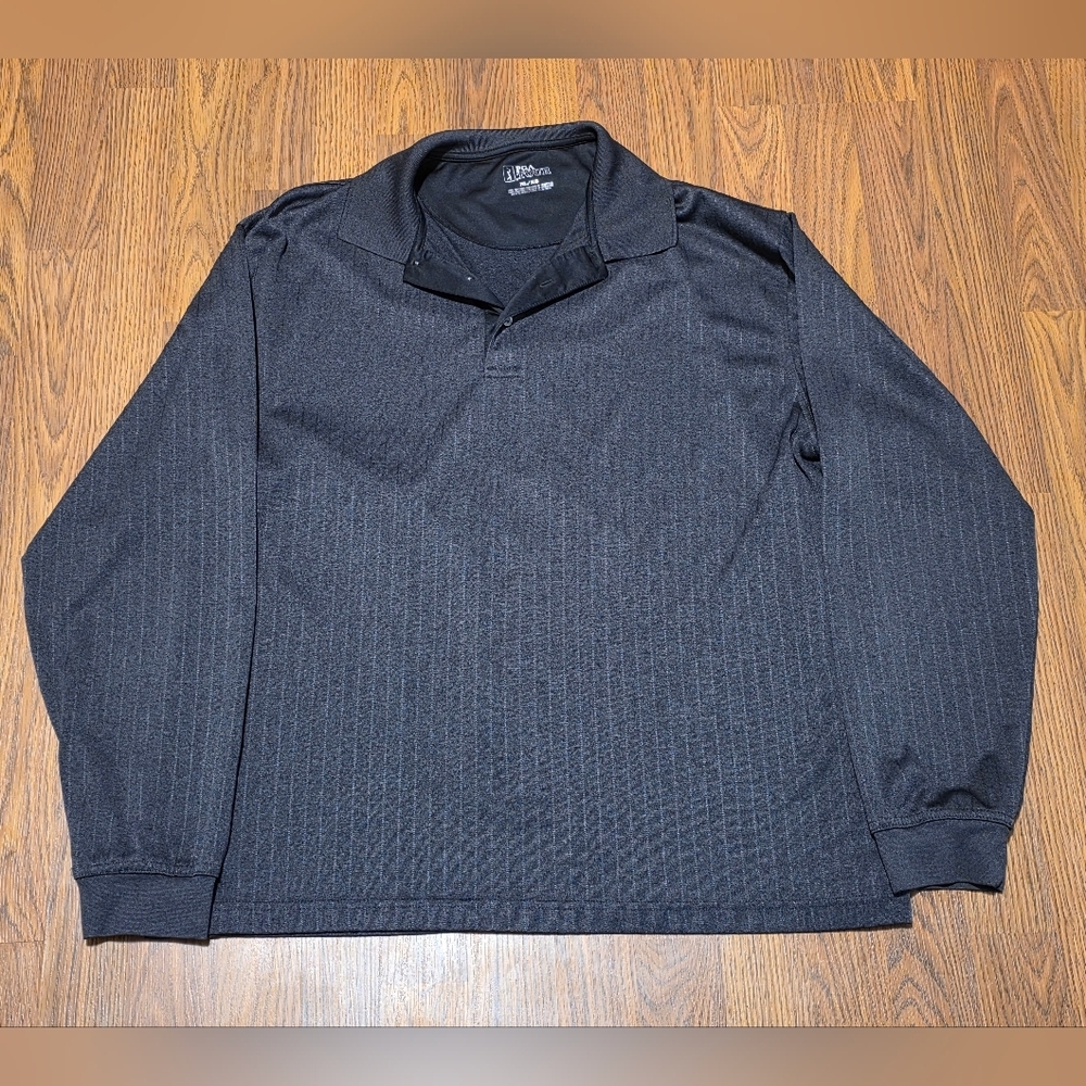 PGA TOUR Mens XL Charcoal Grey Vertical Pinstripe Long Sleeve Performance E8